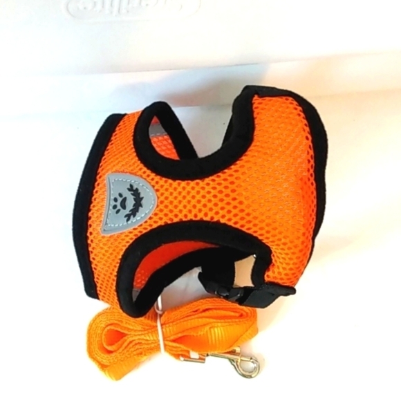 SMALL PET HARNESS VEST WITH LEASH ORANGE AND BLACK SIZE SMALL NWT - Picture 7 of 8